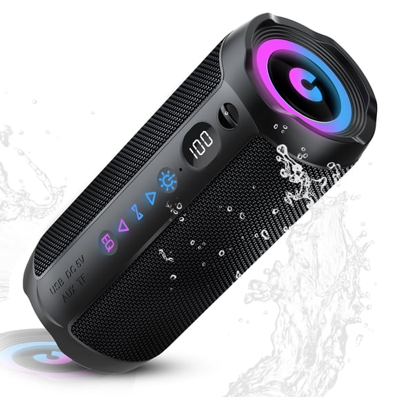 Portable Bluetooth Speaker IPX7 Waterproof, 25W Loud Sound, Deep Bass, Bluetooth 5.4, LED Lights, Wireless Stereo Pairing, 25H Playtime, for Home/Outdoor/Party/Beach, Birthday Gift (Black)