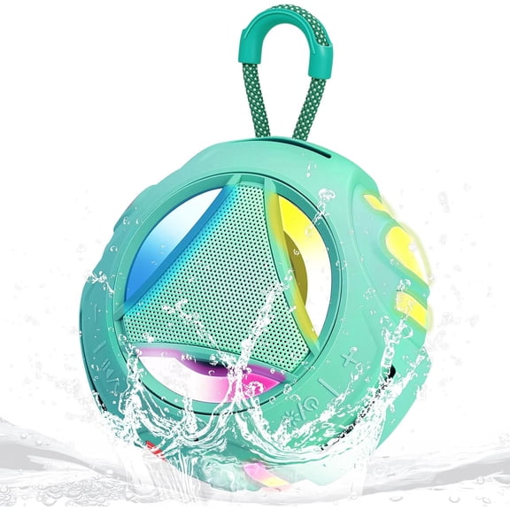 Portable Bluetooth Speaker, IPX7 Waterproof Shower Speaker, Wireless Outdoor Speakers, Floating, Built-in Mic, 24H Playtime with LED Lights, Loud HD Sound, Powerful Bass, Gifts for Unisex - Sky Blue