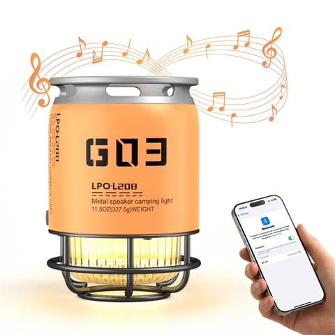 Blozor LED Camping Lantern with Bluetooth Speaker,Portable Waterproof Tent Light for Outdoor Camping,Hiking,Emergency,Orange