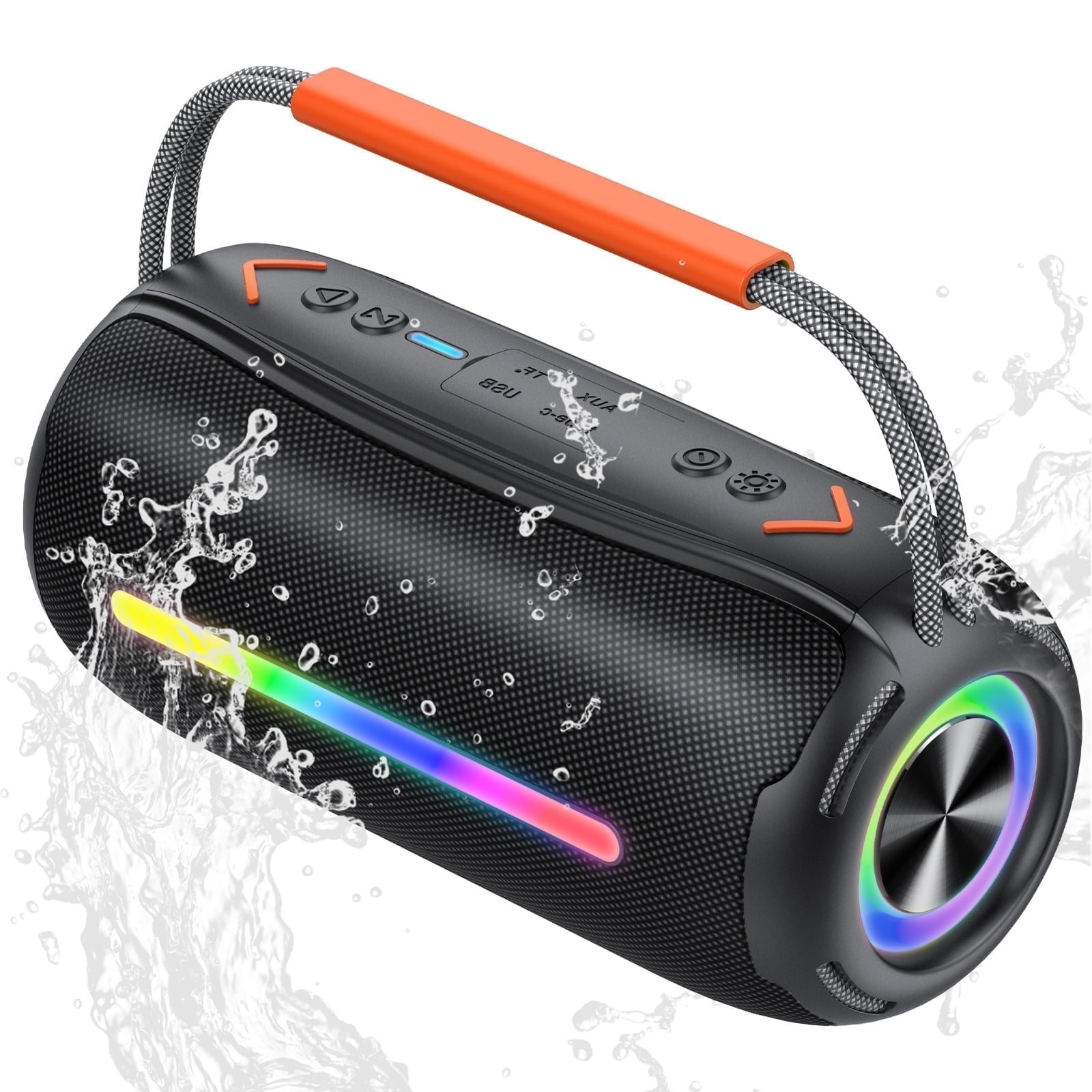 Bluetooth Speaker, Wireless Ultra Bluetooth Speaker with 66mm Drivers, 4000mAh Battery 24Hrs Playtime, RGB Lights, BT5.4, IP7 Waterproof, AUX, TF Card, Suitable for Home/Party/Outdoor/Beach, Gift