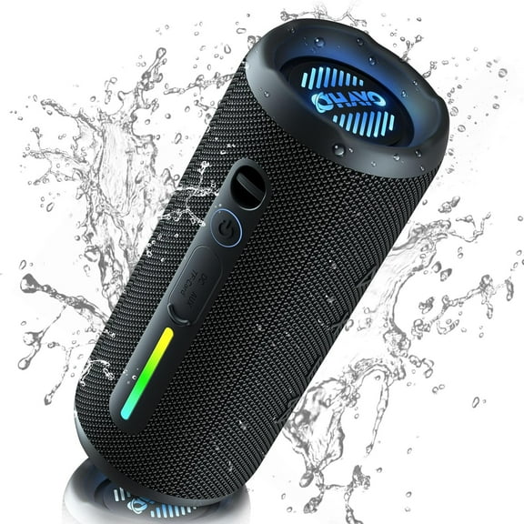 Portable Bluetooth Speaker - IPX7 Waterproof, Wireless Stereo Pairing, 25-Hour Playtime, 24W Loud Sound, 5.3, Bass Boost, LED Lights, for Home/Shower/Outdoor/Beach/Travel, Gift Ideas