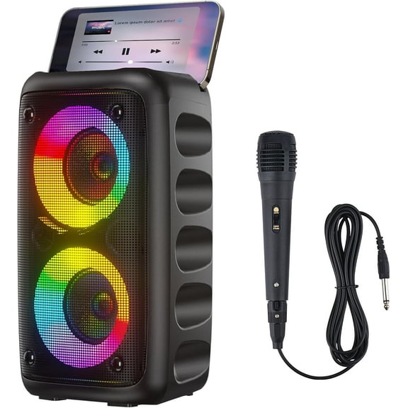 Portable Bluetooth Speaker,Karaoke Machine for Adults and Kids,with Lights Loud Big Bluetooth Speaker,Rechargeable Dj/PA Speaker System with TF Card,AUX in,REC,TWS for Outdoor Sport Home Party
