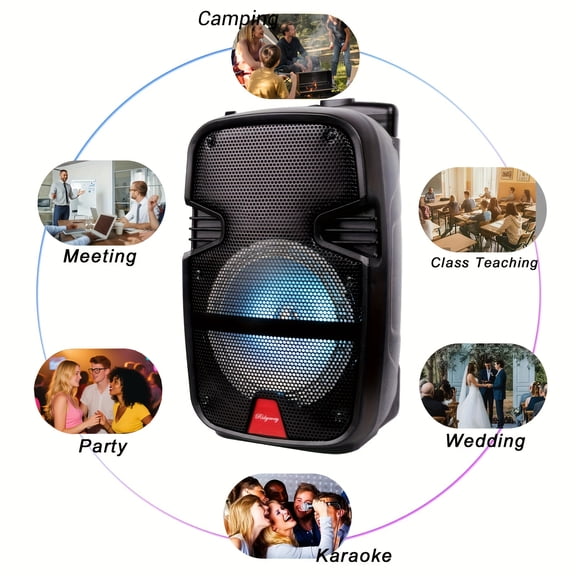 Portable Bluetooth Speaker & Karaoke Machine - Portable PA System with Wired Micphone & Remote Control, Professional 8'' Subwoofer with Lights, 3000 Watts Peak Power, Holiday Events