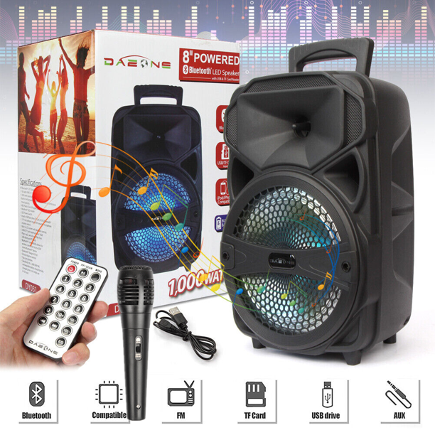 Portable Bluetooth Speaker LED 8” with FM Radio/USB/SD Slot/Karaoke