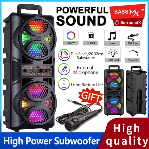 Portable Bluetooth Speaker with Microphone, RGB Lights & Subwoofer ...
