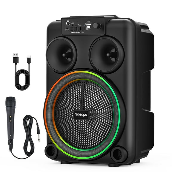Portable Bluetooth Speaker with Microphones Rechargeable 8-inch Karaoke Machine with RGB Light Effects Supports USB SD AUX TWS FM Radio for Party Wedding Home KTV