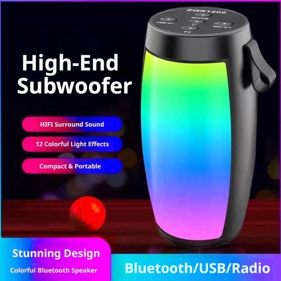 Portable Bluetooth Speaker, RGB LED Light Wireless Audio Speaker with MP3 Playback Function for Home Party and Outdoor Use
