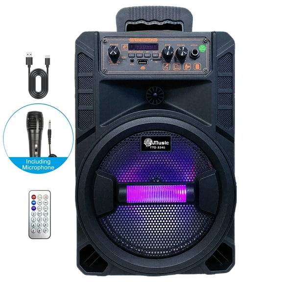 Portable Bluetooth Speaker with Karaoke Mic, LED RGB Light, 1500mAh Battery, Wireless Remote, AUX/TF/USB/FM, Ideal for Outdoor & Indoor Use