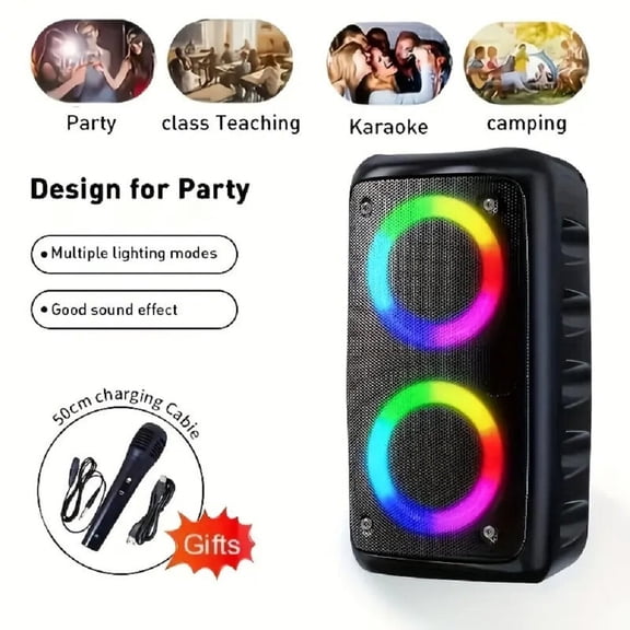 Beiled Portable Bluetooth Speaker  Wireless Party Speaker with Deep Bass, Karaoke Speaker with Microphone Port, LED Lights, Outdoor Portable Rechargeable Speaker