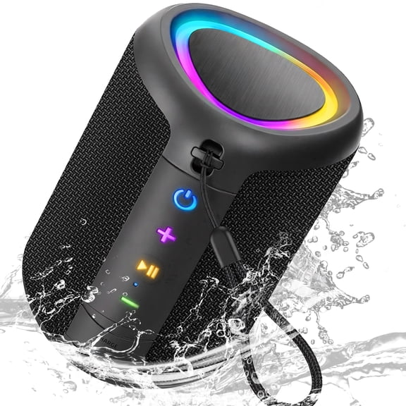 Portable Bluetooth Speaker, IPX5 Waterproof Bluetooth Speakers with Loud Stereo Sound, 15H Playtime & Colorful Lights, Small Wireless Speaker for Outdoor/Home/Party/Beach, Gift Ideas