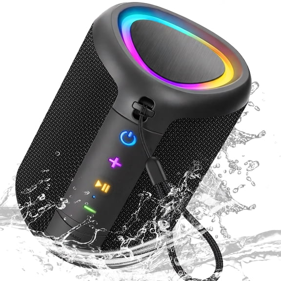 Portable Bluetooth Speaker, IPX5 Waterproof Bluetooth Speakers with Loud Stereo Sound, 15H Playtime & Colorful Lights, Small Wireless Speaker for Outdoor/Home/Party/Beach, Gift Ideas