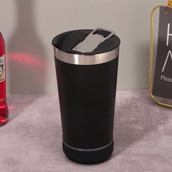 Bluetooth speaker beer mug, 304 stainless steel vacuum double-walled insulated portable mug, suitable for gym, office, travel and outdoor activities 16oz Black
