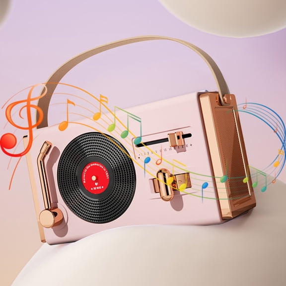Portable Bluetooth Speaker, ZzCityTK Retro 360° Panoramic Sound Stereo, Leather Handle AUX Micro SD FM Radio 12-Hour Playtime Home Outdoor Audio, Pink
