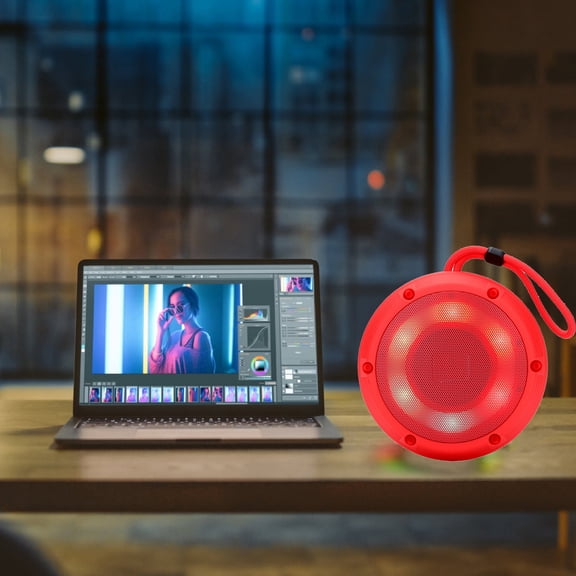 Portable Bluetooth Speaker with Colorful Light — 4.5in, 5W Wireless Outdoor Speaker, Long Battery Life & IPX5 Waterproof for Camping(Red)