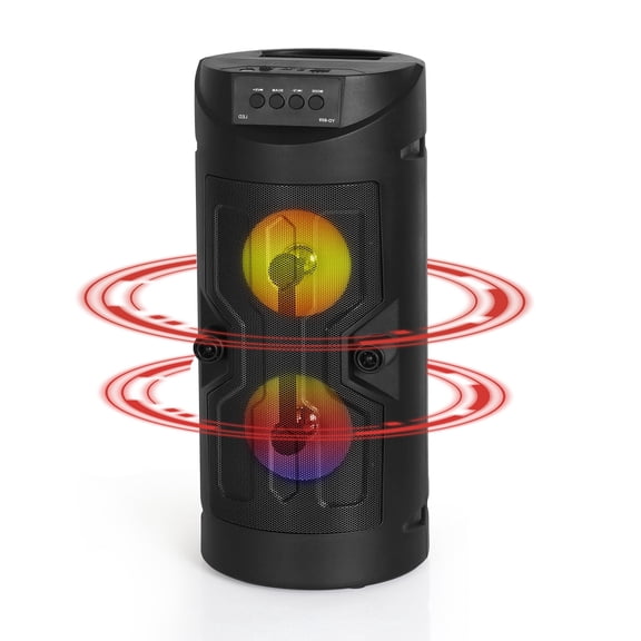 Portable Bluetooth Speaker with LED Lights, Dual-Driver Wireless Party Speaker, Support USB/TF Card/AUX, 14.4"  6.5"