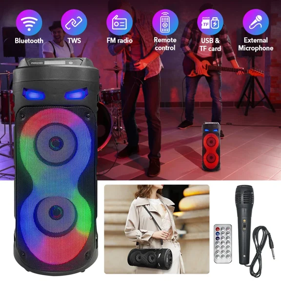 Portable Bluetooth Speaker with Subwoofer RGB Lights Loud Speaker for Outdoor