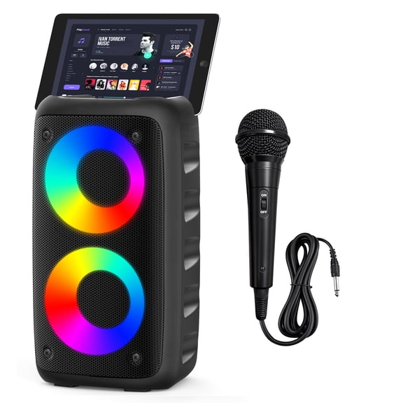Bluetooth Speaker with 2 Wireless Microphones - Big Party Speaker for Adults Kids Karaoke with Lights - Portable Rechargeable Floorstanding Speakers Support TWS/AUX/USB/TF Card for Home Party Gift