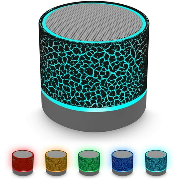 Portable Bluetooth Speakers with Colorful Lights, Loud Sound, Small Bluetooth Speaker with Wireless Stereo Pairing, Mini Gifts for Kids, Teen, Girls, Boys, Women - Black