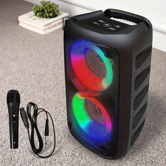 Portable Bluetooth Speakers, Karaoke Machines, Rechargeable DJ/PA Speaker Systems with Cards and Voice Prompts, AUX Input, REC, TWS for Outdoor Sports and Family Gatherings