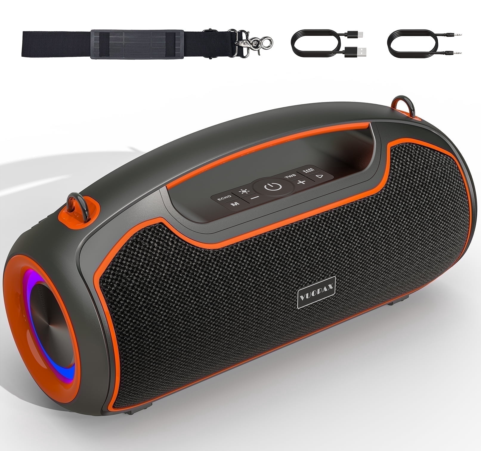 Portable Bluetooth Speaker 200W Peak,IP65 Waterproof Outdoor Wireless Speaker with 24H Playtime,Deep Bass,TWS and USB/AUX/TF Input for Party