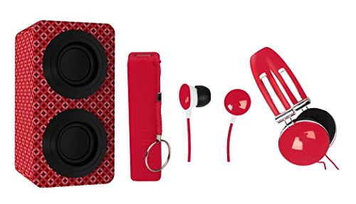 Naxa Electronics NAS-3061A Portable Bluetooth Stereo Speaker Entertainment Pack with Headphones, Earphones and Battery Pack, Red