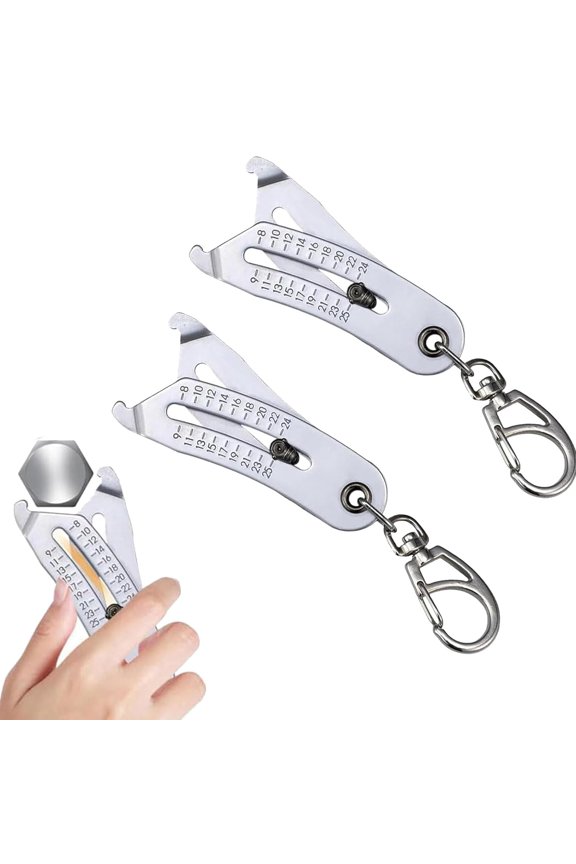 Portable Bolt Head Size Finder and Thread Checker, Heavy-Duty Steel Nut & Bolt Identifier Gauge Keychain, Fastener Checker & Wrench Metric Measurement Tool for Mechanics, Handymen, DIY (2PC)