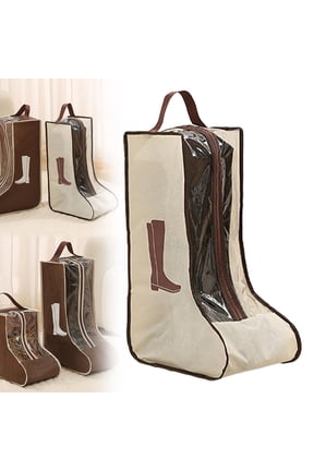 Portable Boot Storage Bag with Clear Window, Zipper and Handle, Travel Friendly Shoe Storage for Boots, Closet Organization,Beige 28*20*48cm