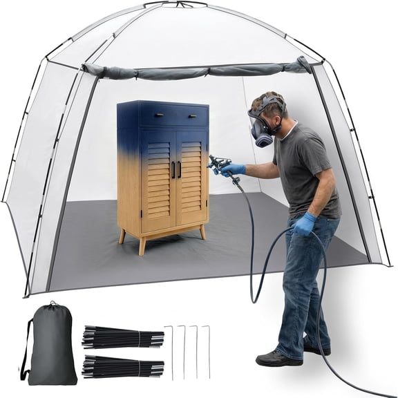 Portable Booth Tent, Large 10 x 6 x 6.6 ft Tent with Built-in Floor & Mesh Screen & Windproof Stakes, Shelter for Furniture DIY Hobby Tool, Overspray Room