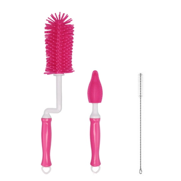 Portable Bottle Brush Set - Baby Bottle Cleaner Kit with Silicone Brush, Nipple Brush, Straw Brush, Bottle Cleaning Long Handle Water Bottle CleanerTool