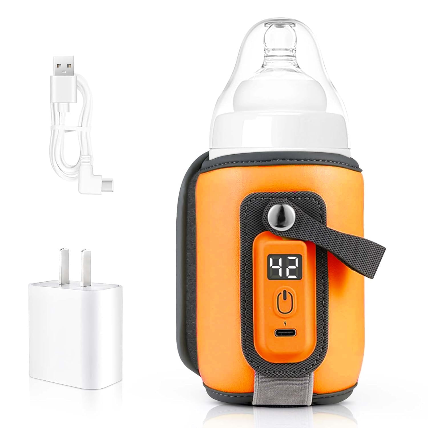 Portable Bottle Warmer, Baby Milk Warmer for All Bottles, Rapid Heating Accurate Temperature Control with LED Display, USB Warmer Bottle Suitable for Home and Outing, Orange