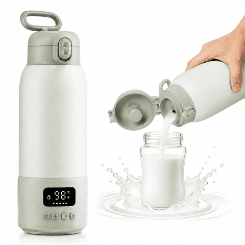 Portable Bottle Warmer for Travel,17oz Large Capacity, 2-Min Fast Heating for Breast Milk & Formula & Water, Keep Warm Function, Long Battery Life, Ideal for Heating Breast Milk and Water On-the-Go