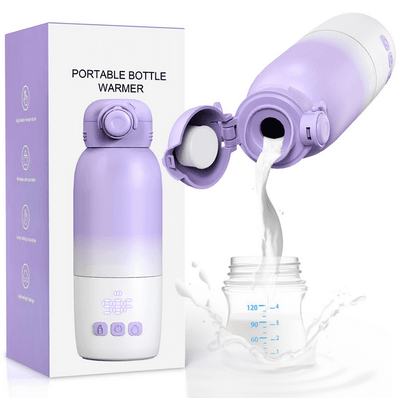 Portable Bottle Warmer for Travel, Large 12oz Capacity with Dual Heating Modes for Breast Milk & Water, Smart Temperature Control, Baby Bottle Warmer for Travel, Gifts for New Mom, Purple