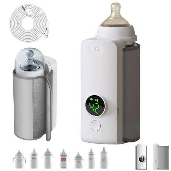 Portable Bottle Warmer for Travel, Wireless Portable Baby Milk Warmer Constant Temperature Rechargeable USB Battery-Powered Baby Milk Heating Bag in Car Heaters Thermostat Bag, White