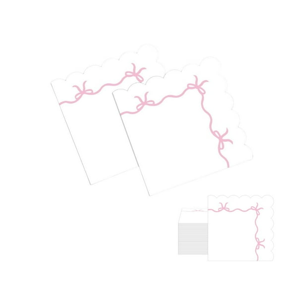 Portable Bow Napkins,QZS Bridal Engagement Tableware Supplies,Pink Disposable Beverage Napkins for Indoor and Outdoor,13In,40pcs