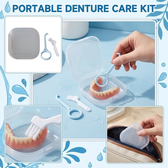 Portable Braces Cleaning Box Denture Cleaner Portable Teeth Box(One Size,Gray)
