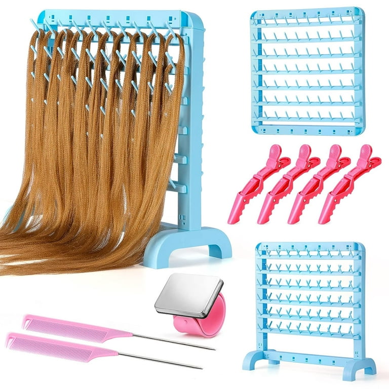 Height Adjustable Braiding Hair Rack with 120 Pegs, Standing Hair Extension  Holder for Braiding Hair, 2-side Metal Hair Holder with Hair Braiding Tools  for Stylists 
