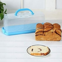 Portable Bread Box with Handle Loaf Cake Container Plastic Rectangular Food Storage Keeper Carrier 13inch Translucent Dome for Pastries, Bagels, Bread Rolls, Buns or Baguettes (Blue)