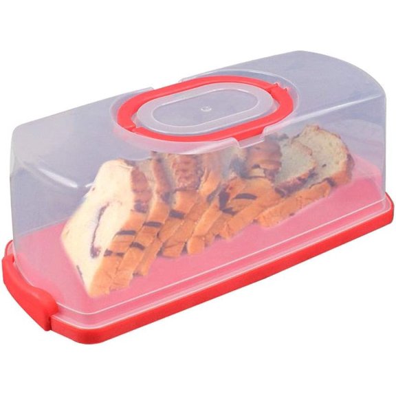 Portable Bread Box with Handle Loaf Cake Container Plastic Rectangular  Storage Keeper Carrier 13inch Translucent Dome for Pastries, Bagels, Bread Rolls, Buns or Baguettes (Red)