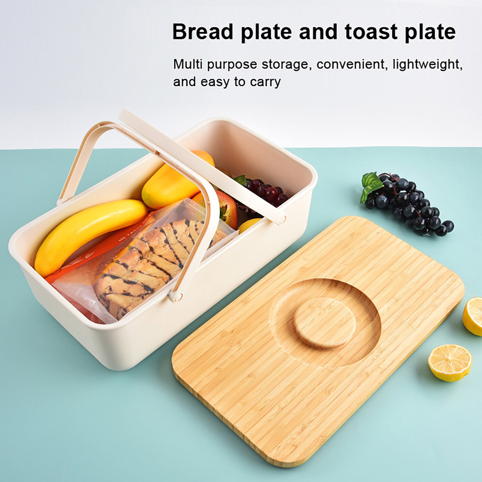 Portable Bread Box with Wood Cutting Board Lid Handle Food Grade ...