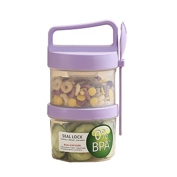 Portable Breakfast Cup Set - PP, 2-Layer Design & Leak-Proof - Travel Container for Oats/Yogurt