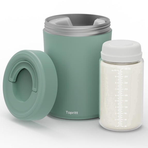 Topritt Portable Breast Milk Cooler Bottle, Mom Breastfeeding Outdoor Travel , 24 Hour 360°Continuous Cooling, 10oz Small Breastmilk Chiller, with 1 BPA Free Baby Bottles for Storage