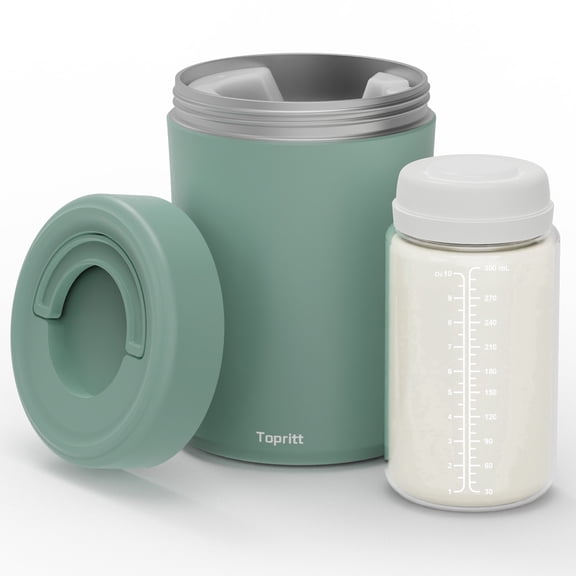Topritt Portable Breast Milk Cooler Bottle, Mom Breastfeeding Outdoor Travel , 24 Hour 360°Continuous Cooling, 10oz Small Breastmilk Chiller, with 1 BPA Free Baby Bottles for Storage