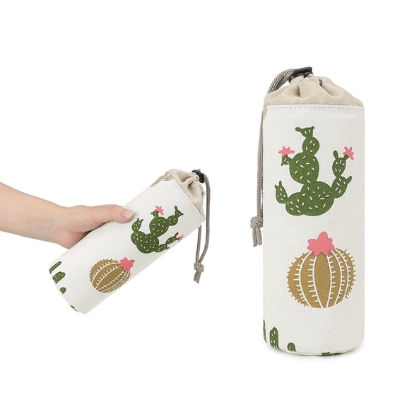 Portable Breast Milk Insulated Cooler Bag, Linen Insulated Baby Bottle Bag with Aluminum Foil Lining & Drawstring Closure, 240ml Milk Bottle Storage Bag for Mom Travel, 2.75in x 7.48in