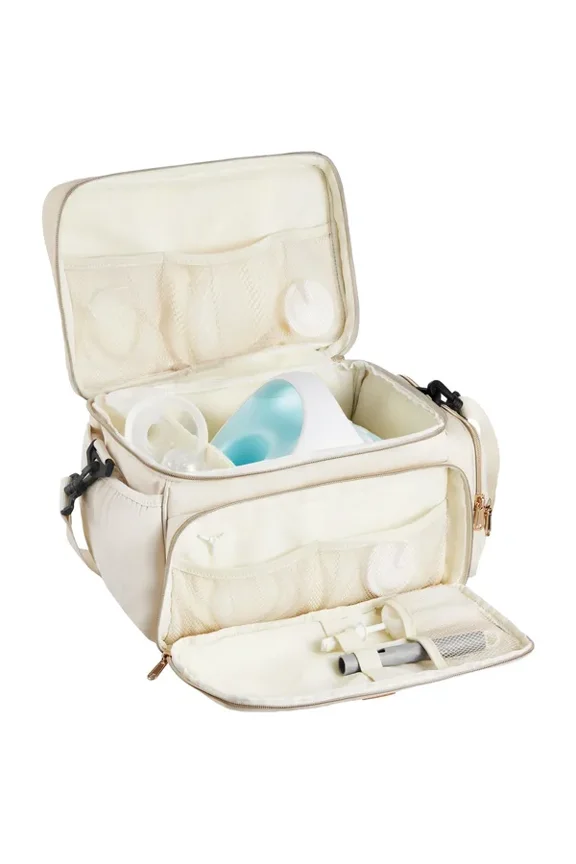 Portable Breast Pump Bag with Waterproof Mat for S1/S2,Ideal for Pumping Accessories and Breastmilk Storage,Perfect for Work,Travel,and Family,Beige