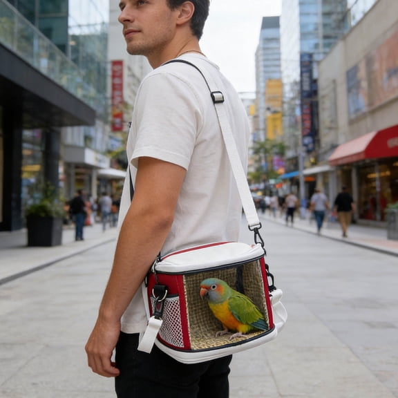 Portable Breathable Bird Travel Carrier, Transparent Window Parrot Carrier Bag with Adjustable Strap for Small Parrots Finches