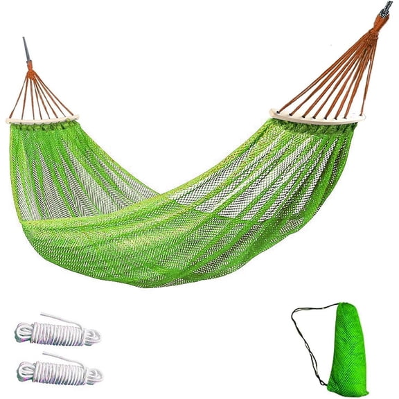 Portable Breathable Nylon Mesh Hammock with Spreader Bars & Carry Bag Outdoor Use for Camping, Backyard, Patio, Garden(RL Green 1 PC)