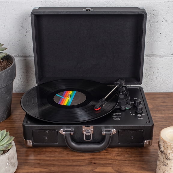 Portable Briefcase Style Record Player Bluetooth Speaker, Black