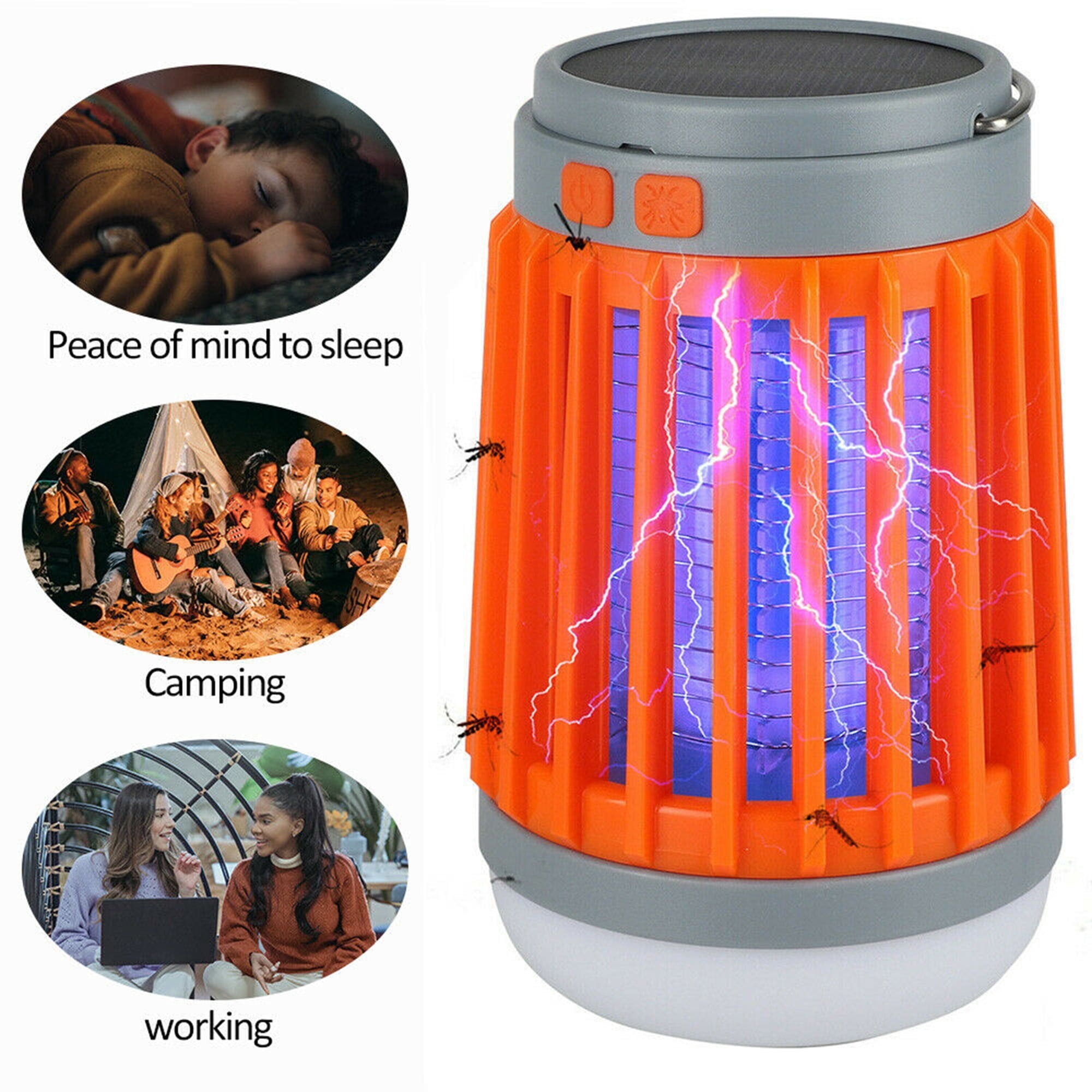 Portable Bug Zapper,Solar Electric Mosquito Killer Lamp For Indoor & Outdoor,Rechargeable Insect Fly Trap Waterproof Bug Zapper Camping Lantern Night Light