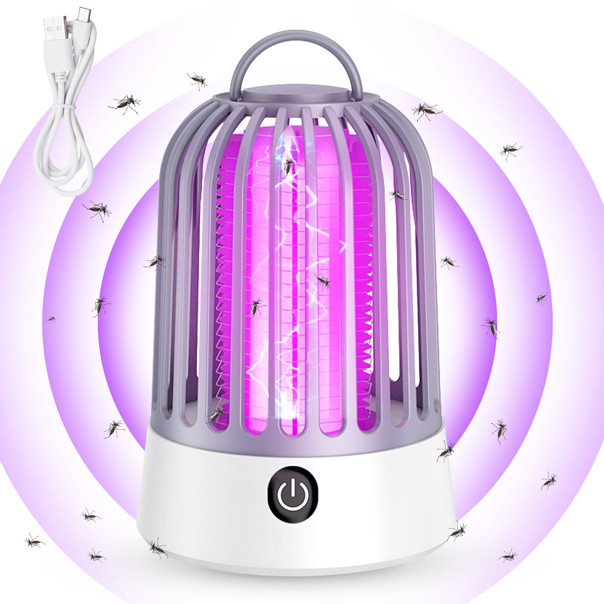 Portable Bug Zapper, USB Rechargeable LED Wireless Mosquito Killer Lamp with Night Lights for Home Office Indoor Outdoor Camping