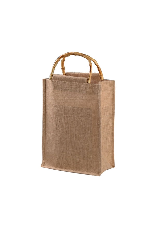 Portable Burlap Jute Shopping Bag Handbag Bamboo Loop Handles Reusable Tote